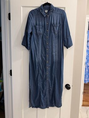 Chico's Chambray Maxi Shirt Dress - Blue Denim size 2P or 12